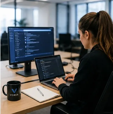 Persona del equipo trabajando con VORIX en el portátil